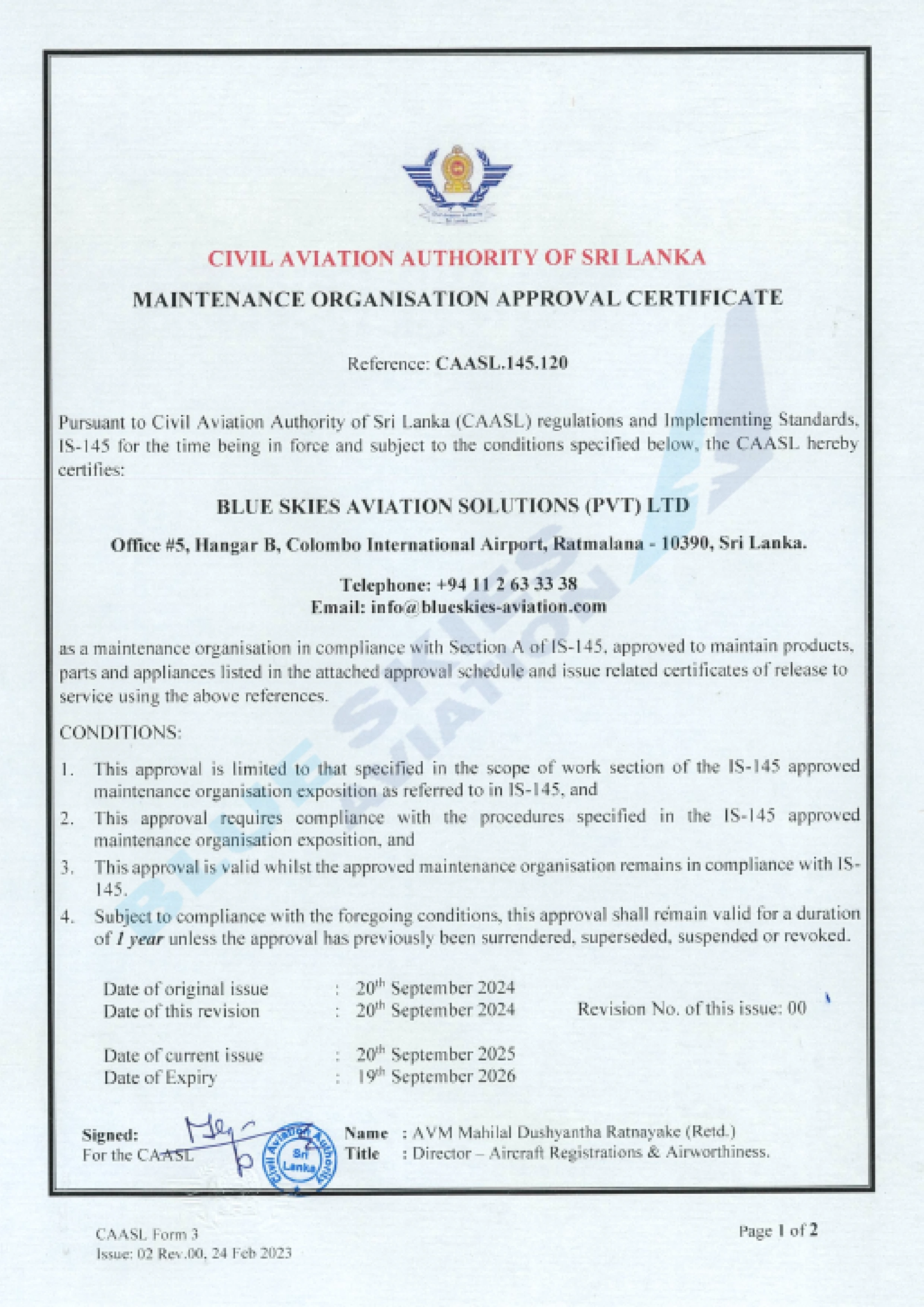 AMO Approval Certificate